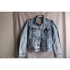 Gap Women's Blue Denim Jacket XS Button Front Collared Pockets Long Sleeve
